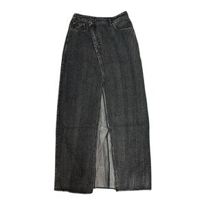 Dressed in Lala Maxi Black Denim Slit Skirt small Casual Fashion Slant NWT